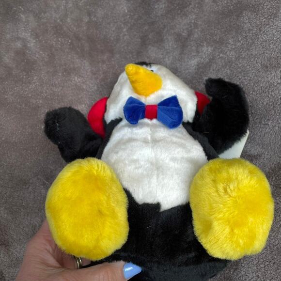 Vintage 90s HugFun Penguin Plush Ear Muffs Bow Tie Stuffed Animal TAGS 9" READ - Picture 5 of 12